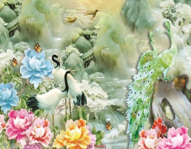 Tranh dán tường giả ngọc đôi công 