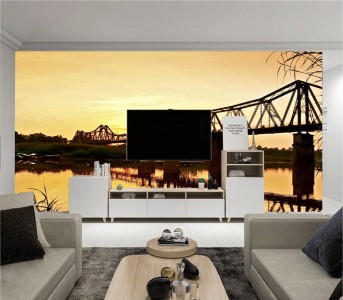 Tranh Hà Nội xưa bình minh bên cầu Long Biên Tranh Hà Nội xưa bình minh bên cầu Long Biên