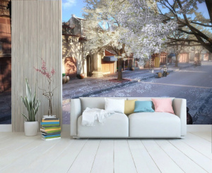 Tranh Hà Nội xưa gánh hàng rong dưới hàng hoa sữa Tranh Hà Nội xưa gánh hàng rong dưới hàng hoa sữa