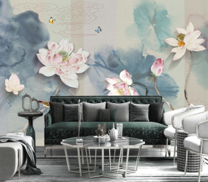 Tranh hoa sen mực dầu 4 hoa sen hồng và búp sen đẹp Tranh hoa sen mực dầu 4 hoa sen hồng và búp sen đẹp