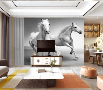 Tranh mã đáo thành công 2 chú ngựa trắng Tranh mã đáo thành công 2 chú ngựa trắng