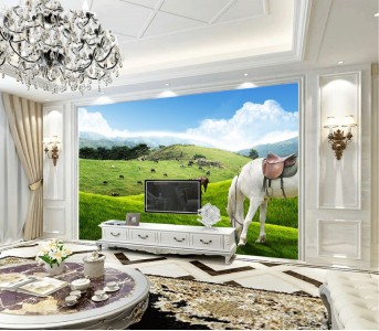 Tranh mã đáo thành công chú ngựa trắng trên thảo nguyên Tranh mã đáo thành công chú ngựa trắng trên thảo nguyên