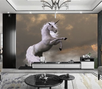 Tranh mã đáo thành công chú ngựa trắng trong hoàng hôn Tranh mã đáo thành công chú ngựa trắng trong hoàng hôn