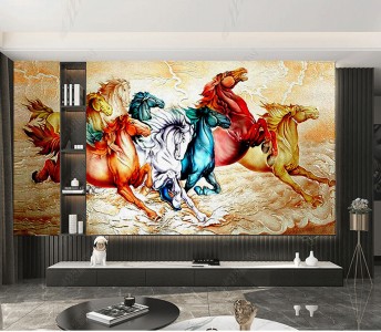 Tranh mã đáo thành công đàn ngựa sắc màu đang chạy Tranh mã đáo thành công đàn ngựa sắc màu đang chạy