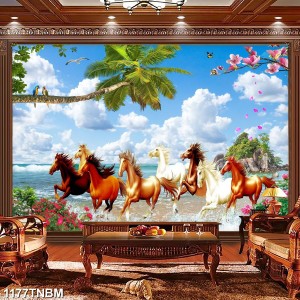 Tranh mã đáo thành công đàn ngựa và cây dừa Tranh mã đáo thành công đàn ngựa và cây dừa