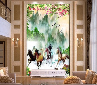 Tranh mã đáo thành công đàn ngựa và chim bay Tranh mã đáo thành công đàn ngựa và chim bay