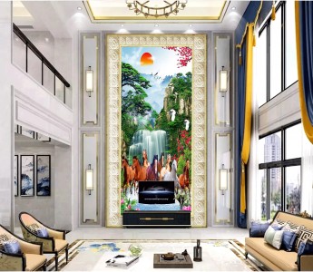 Tranh mã đáo thành công đàn ngựa và hoa đỏ Tranh mã đáo thành công đàn ngựa và hoa đỏ