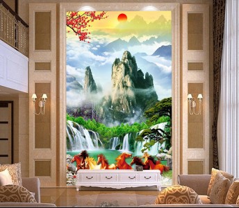 Tranh mã đáo thành công đàn ngựa và núi đồi cao Tranh mã đáo thành công đàn ngựa và núi đồi cao