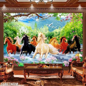 Tranh mã đáo thành công đàn ngựa và rừng cây Tranh mã đáo thành công đàn ngựa và rừng cây