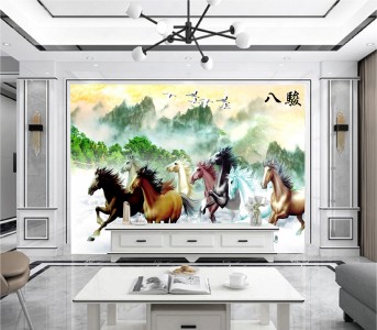 Tranh mã đáo thành công đàn ngựa và rừng xanh Tranh mã đáo thành công đàn ngựa và rừng xanh