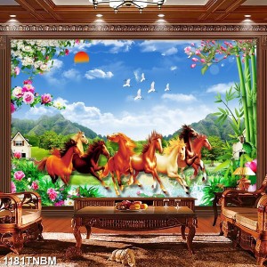 Tranh mã đáo thành công đàn ngựa và trúc xanh Tranh mã đáo thành công đàn ngựa và trúc xanh