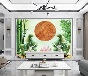 Tranh mã đáo thành công đôi ngưa xanh ngọc và trúc Tranh mã đáo thành công đôi ngưa xanh ngọc và trúc