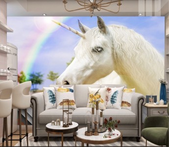 Tranh mã đáo thành công ngựa trắng và cầu vòng sắc màu Tranh mã đáo thành công ngựa trắng và cầu vòng sắc màu