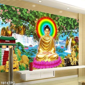 Tranh dán tường phật giáo Đức Phật và ánh hào quang tỏa sáng