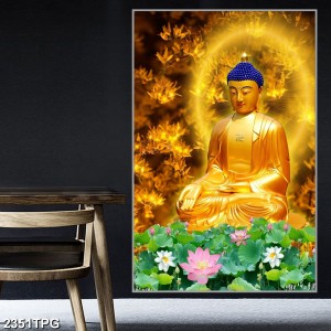 Tranh dán tường phật giáo Phật A Di Đà toa ánh hào quang và hoa sen hồng