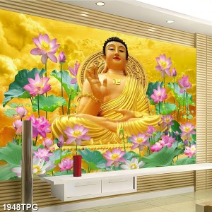 Tranh phật giáo Phật A Di Đà và sen hồng thơm ngát Tranh phật giáo Phật A Di Đà và sen hồng thơm ngát