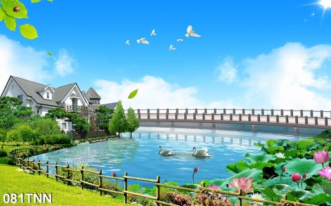 Tranh phong cảnh bầu trời trong xanh và đàn chim bay Tranh phong cảnh bầu trời trong xanh và đàn chim bay
