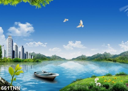 Tranh dán tường  phong cảnh bình yên trên sông