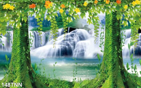 Tranh dán tường  phong cảnh thác nước mùa xuân