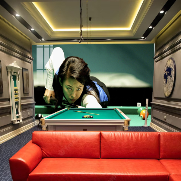 Tranh quán bida cơ thủ nữ đang thi đấu Tranh quán bida cơ thủ nữ đang thi đấu