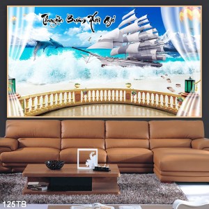 Tranh dán tường thuận buồm xuôi gió bên đôi cá heo dán trang trí phòng khách đẹp ở TPHCM 【Có đổi trả】