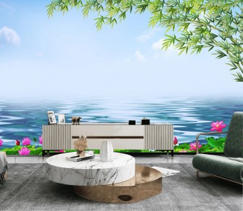 Tranh thủy mặc ,sơn thủy cây trúc và dòng sông Tranh thủy mặc ,sơn thủy cây trúc và dòng sông