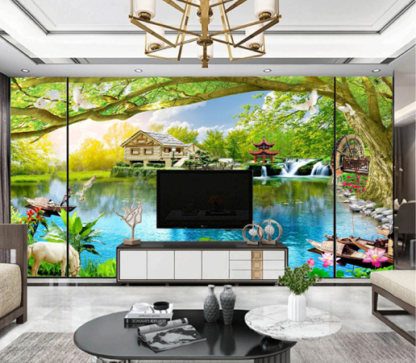 Tranh thủy mặc ,sơn thủy hồ nước và bóng cây Tranh thủy mặc ,sơn thủy hồ nước và bóng cây