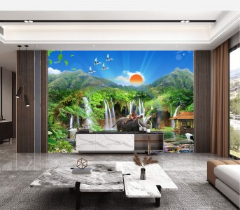 Tranh thủy mặc ,sơn thủy trẻ vui đùa cùng trâu Tranh thủy mặc ,sơn thủy trẻ vui đùa cùng trâu