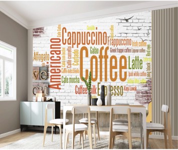 Tranh dán tường trang trí quán chữ coffee vàng