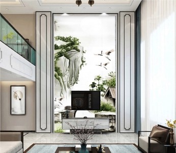 Tranh thủy mặc đôi hạc dán tường trang trí đẹp Tranh thủy mặc đôi hạc dán tường trang trí đẹp