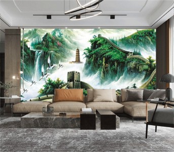 Tranh thủy mặc vạn lý trường thành và đàn chim hạc Tranh thủy mặc vạn lý trường thành và đàn chim hạc