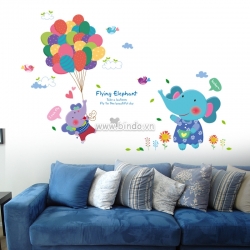 Decal dán tường Voi đu bóng bay 2