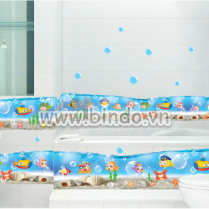 Decal dán tường Decal đàn cá vui nhộn chống nước dán phòng nhà tắm đẹp 2 mét dài