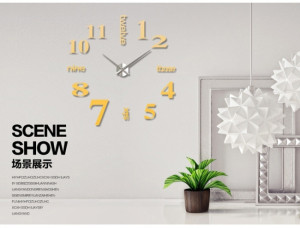 Decal dán tường Đồng hồ chữ và số khổ lớn màu vàng