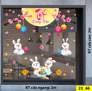 Decal dán tường Tết trung thu -Bốn chú thỏ dưới trăng Decal dán tường Tết trung thu -Bốn chú thỏ dưới trăng