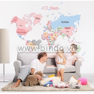 Decal dán tường Bản đồ thế giới (tên quốc gia 3)