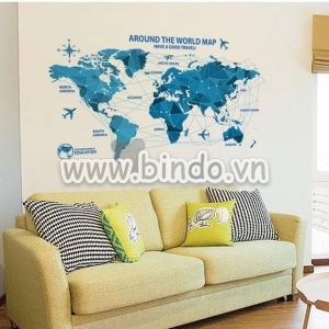 Decal dán tường Bản đồ thế giới chuyến bay