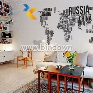 Decal dán tường Bản đồ thế giới  size nhỏ (tên quốc gia 2) decal dán tường, trang trí quán cafe, dán nhìn 2 mặt, cao cấp TPHCM