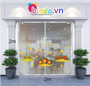 Decal dán tường Trang trí tết Bánh chưng xanh và dưa hấu đỏ