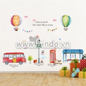 Decal dán tường Decal dán bé đón xe bus, dán theo sở thích, dán quán cafe, TPHCM 