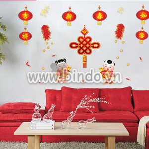 Decal dán tường Bé trai gái vui tết - xuân
