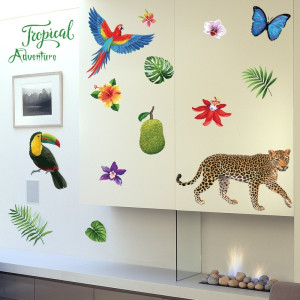 Decal dán tường Decal rừng nhiệt đới - báo đốm và chim két, chi tiết rời, dán tường đẹp tại TPHCM Decal dán tường Decal rừng nhiệt đới - báo đốm và chim két, chi tiết rời, dán tường đẹp tại TPHCM