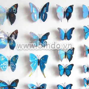 Decal dán tường Bướm 3D bộ 12 con (Xanh dương)