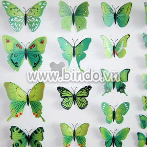 Decal dán tường Bướm 3D bộ 12 con (Xanh lá)