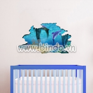 Decal dán tường Decal Cá heo và đại dương 3d số 4 dán lớp học mầm non, kiểu hàn quốc, đẹp tại TPHCM