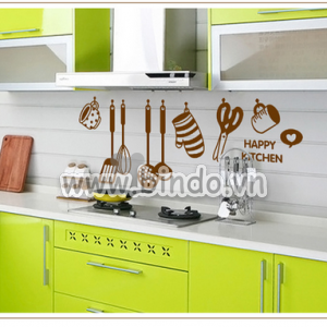 Decal dán tường Decal dán bếp màu nâu họa tiết kéo bao tay muỗng ly cà phê trang trí đẹp