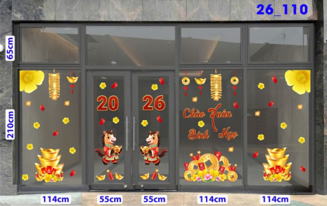 Decal dán tường Decal Tết xuân 2026 -Cửa 5 cánh số 110