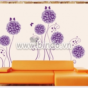 Decal dán tường Decal hoa tú cầu tím và bướm, có sẵn keo, dán phòng khách Decal dán tường Decal hoa tú cầu tím và bướm, có sẵn keo, dán phòng khách