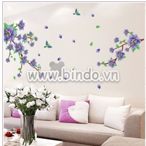 Decal dán tường Decal cành hoa tím 1 và chim én bay Decal dán tường Decal cành hoa tím 1 và chim én bay