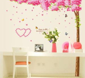 Decal dán tường Cây hoa anh đào hồng size nhỏ